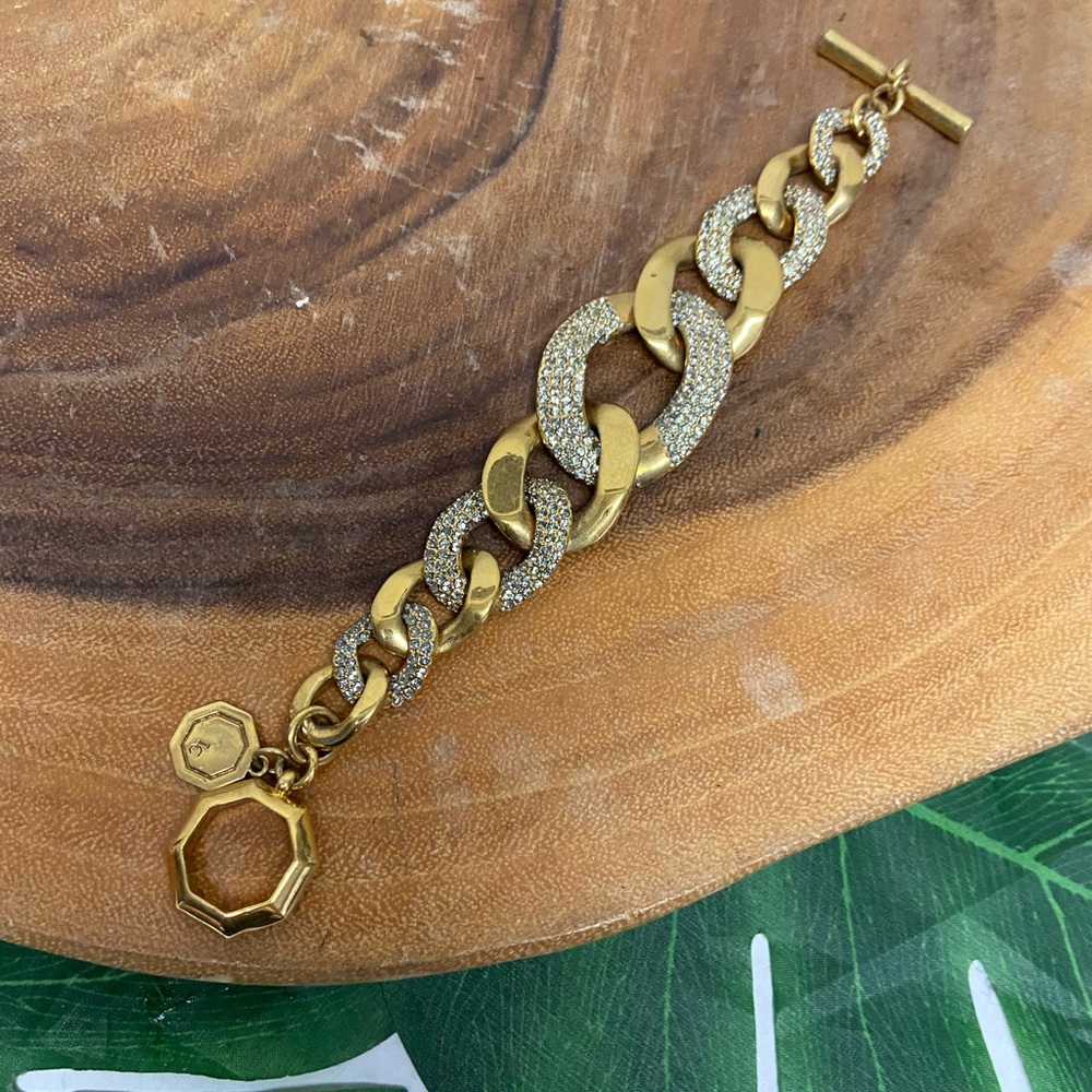 LC Liz Claiborne Gold Rhinestone Link Bracelet